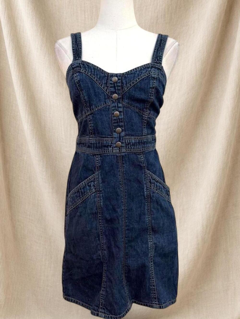 Y2K style blue denim mini dress with pockets